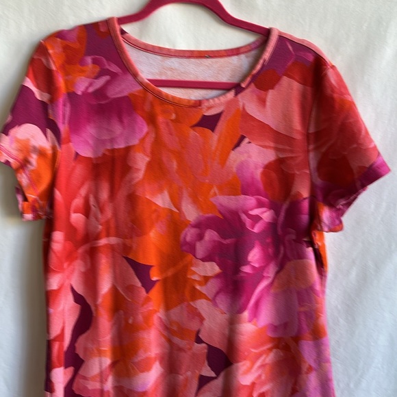 T by Talbots pink and orange print short sleeve dress, size L - Picture 2 of 5